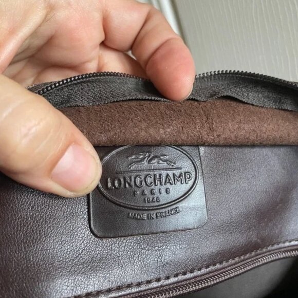 Longchamp Dark Brown Pebbled Leather Handbag with Gold Accents - Picture 8 of 8